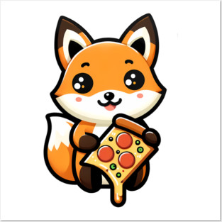 Funny Fox with Pizza Posters and Art