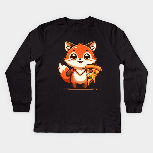 Funny Fox with Pizza Kids Long Sleeve T-Shirt by logiamerch