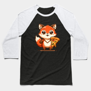 Funny Fox with Pizza Baseball T-Shirt