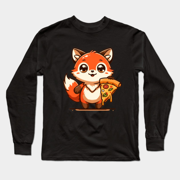Funny Fox with Pizza Long Sleeve T-Shirt by logiamerch