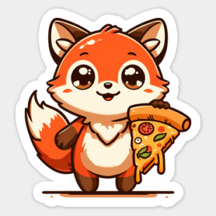 Funny Fox with Pizza Sticker