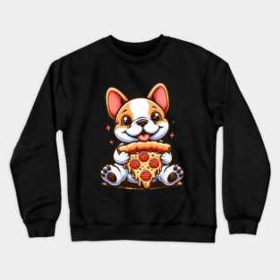 Cute French Bulldog with Pizza Crewneck Sweatshirt