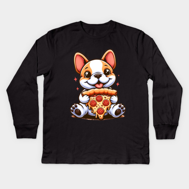 Cute French Bulldog with Pizza Kids Long Sleeve T-Shirt by logiamerch