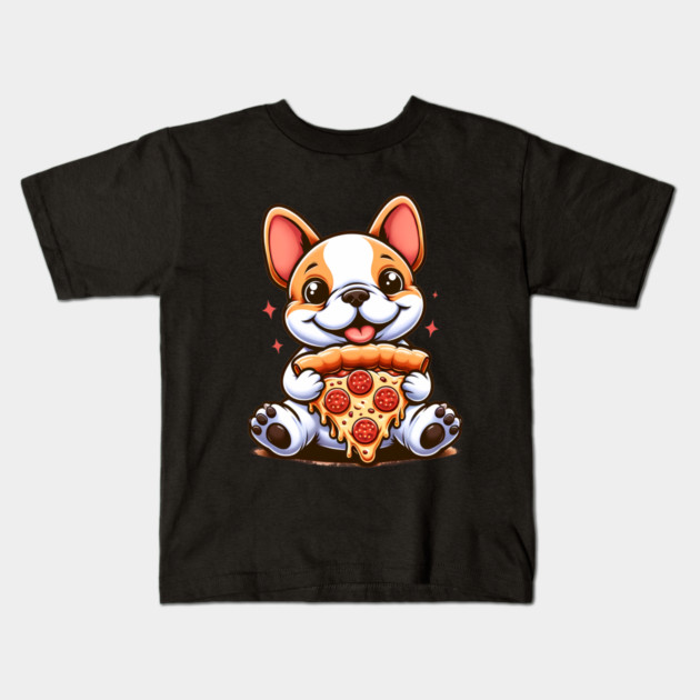 Cute French Bulldog with Pizza Kids T-Shirt by logiamerch