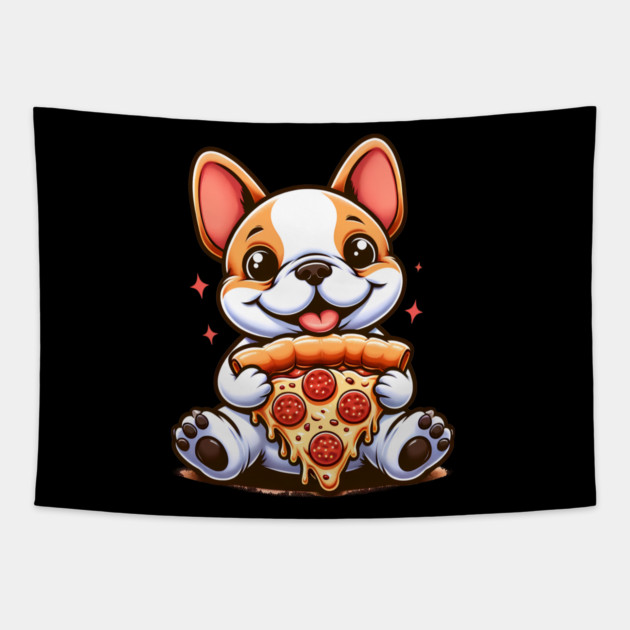 Cute French Bulldog with Pizza Tapestry by logiamerch