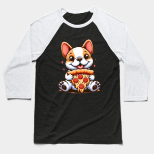 Cute French Bulldog with Pizza Baseball T-Shirt