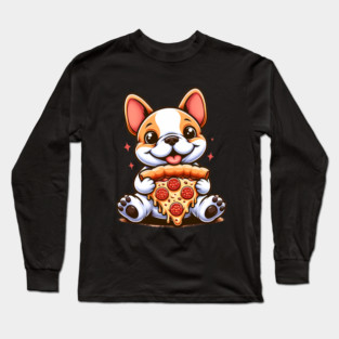 Cute French Bulldog with Pizza Long Sleeve T-Shirt