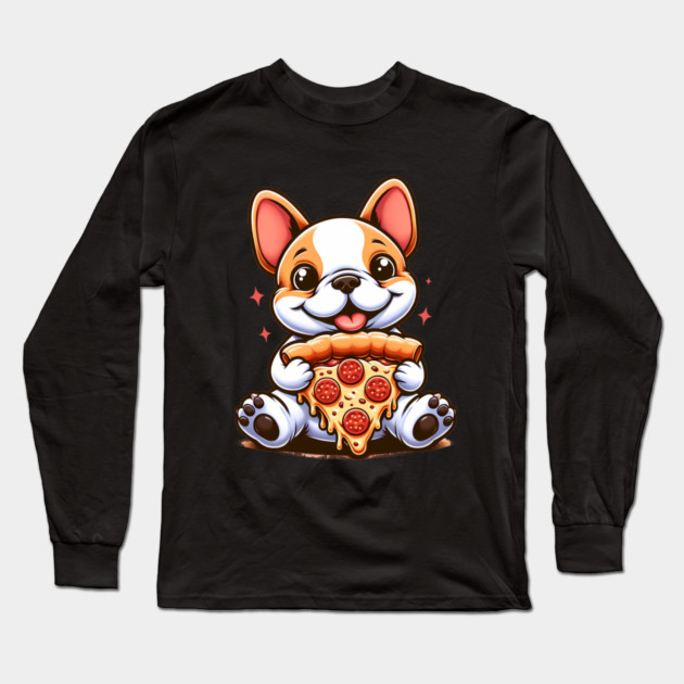 Cute French Bulldog with Pizza Long Sleeve T-Shirt by logiamerch