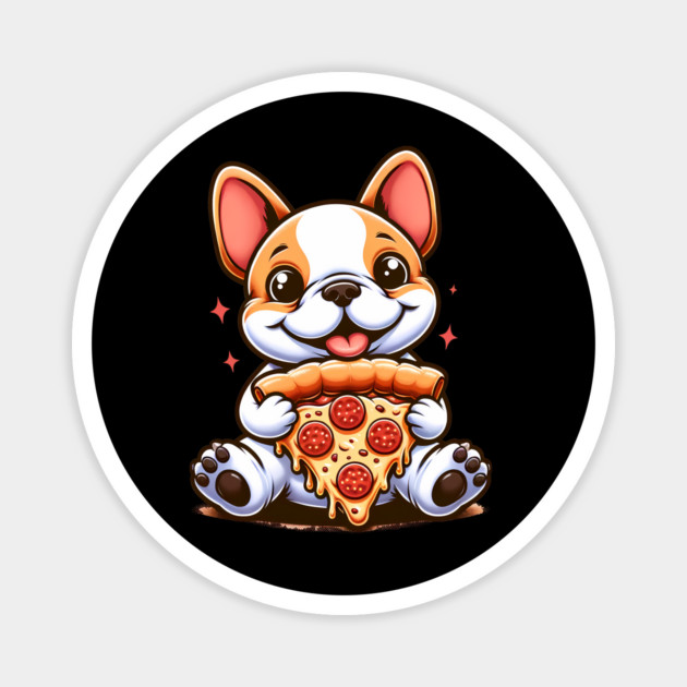Cute French Bulldog with Pizza Magnet by logiamerch