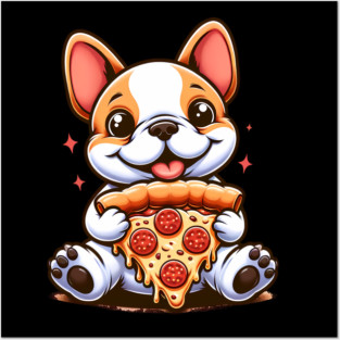 Cute French Bulldog with Pizza Posters and Art
