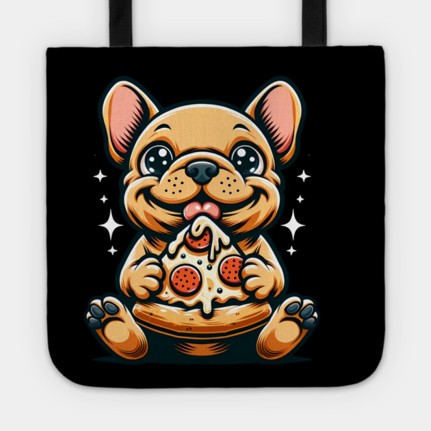 Cute French Bulldog with Pizza Tote by logiamerch