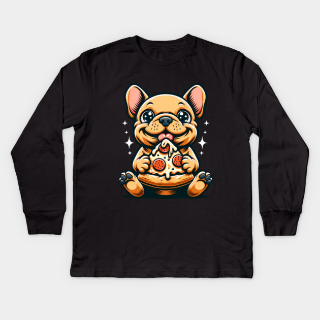 Cute French Bulldog with Pizza Kids Long Sleeve T-Shirt by logiamerch