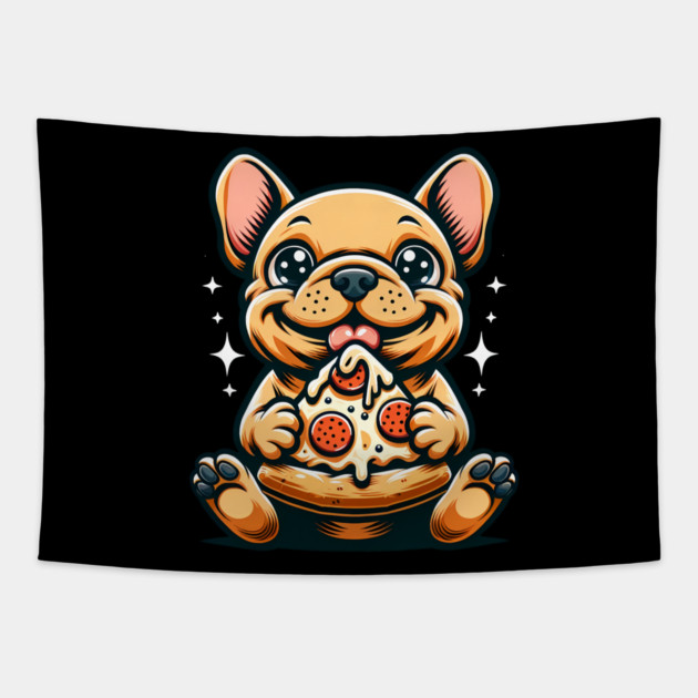 Cute French Bulldog with Pizza Tapestry by logiamerch