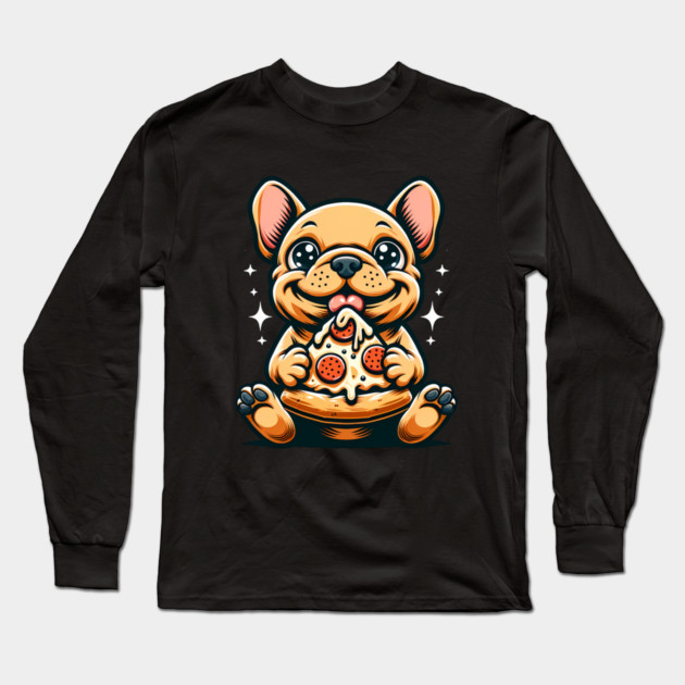 Cute French Bulldog with Pizza Long Sleeve T-Shirt by logiamerch