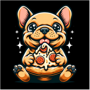 Cute French Bulldog with Pizza Posters and Art