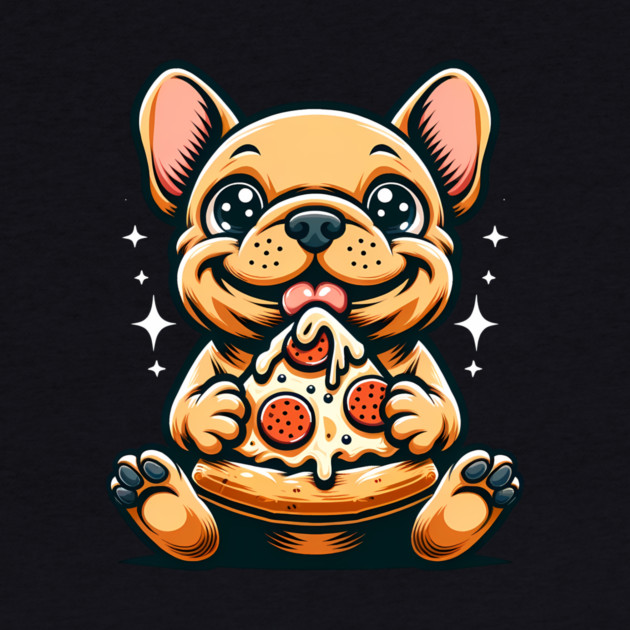 Cute French Bulldog with Pizza by logiamerch