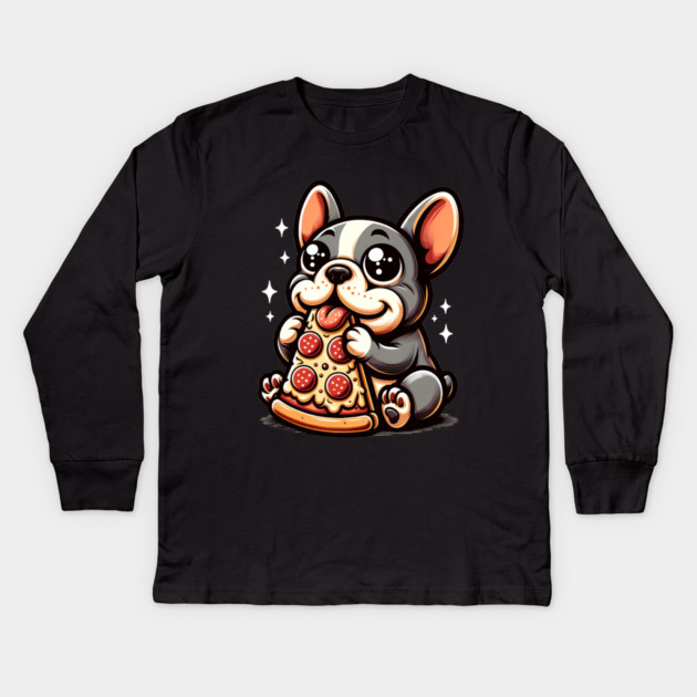 Cute French Bulldog with Pizza Kids Long Sleeve T-Shirt by logiamerch