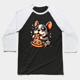 Cute French Bulldog with Pizza Baseball T-Shirt