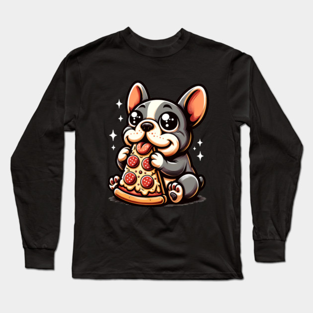Cute French Bulldog with Pizza Long Sleeve T-Shirt by logiamerch