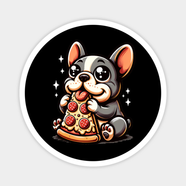 Cute French Bulldog with Pizza Magnet by logiamerch