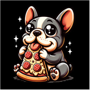 Cute French Bulldog with Pizza Posters and Art