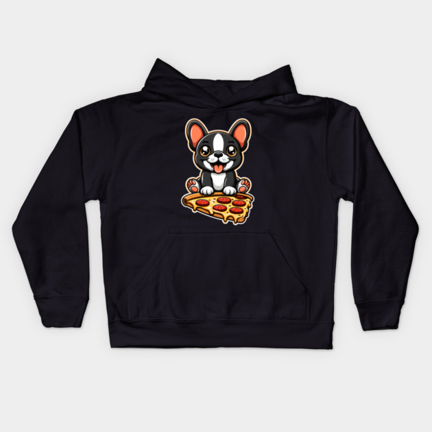 Cute French Bulldog with Pizza Kids Hoodie by logiamerch
