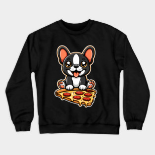 Cute French Bulldog with Pizza Crewneck Sweatshirt