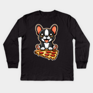 Cute French Bulldog with Pizza Kids Long Sleeve T-Shirt