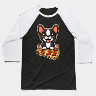 Cute French Bulldog with Pizza Baseball T-Shirt