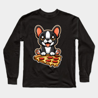 Cute French Bulldog with Pizza Long Sleeve T-Shirt