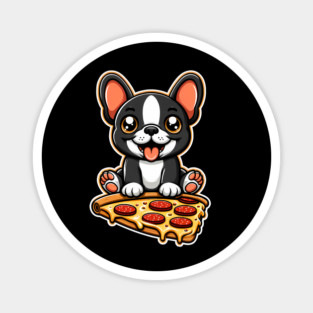 Cute French Bulldog with Pizza Magnet