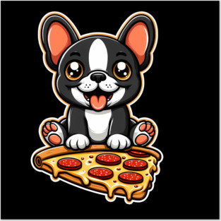 Cute French Bulldog with Pizza Posters and Art