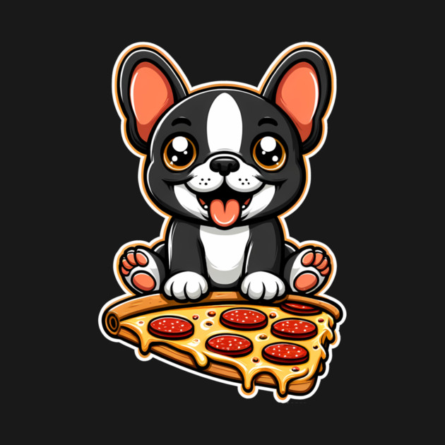 Cute French Bulldog with Pizza by logiamerch