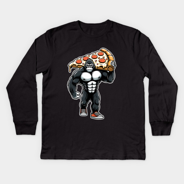 Gorilla with Pizza, Workout Kids Long Sleeve T-Shirt by logiamerch