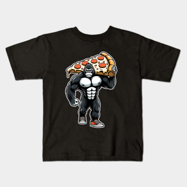 Gorilla with Pizza, Workout Kids T-Shirt by logiamerch
