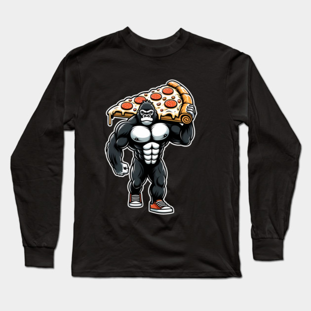 Gorilla with Pizza, Workout Long Sleeve T-Shirt by logiamerch
