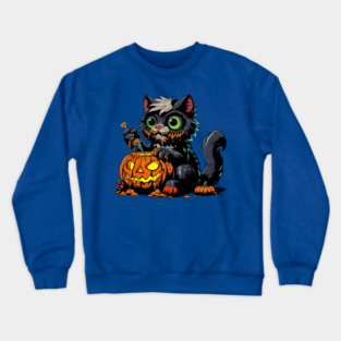 Halloween Pumpkin Carving Cat Crewneck Sweatshirt