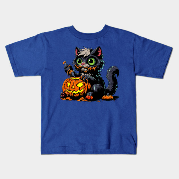 Halloween Pumpkin Carving Cat Kids T-Shirt by H. R. Sinclair