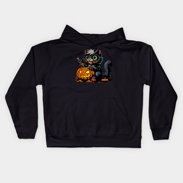 Halloween Pumpkin Carving Cat Kids Hoodie by H. R. Sinclair