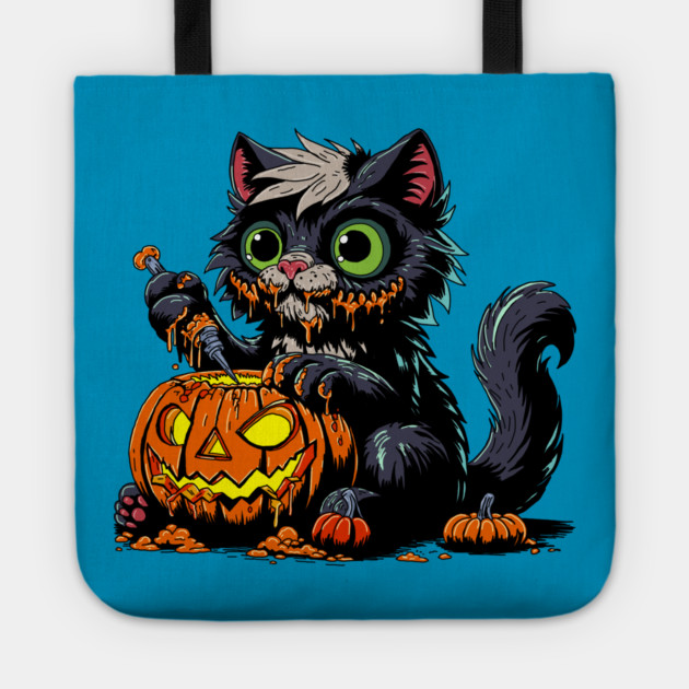 Halloween Pumpkin Carving Cat Tote by H. R. Sinclair