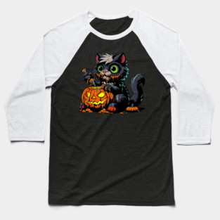 Halloween Pumpkin Carving Cat Baseball T-Shirt