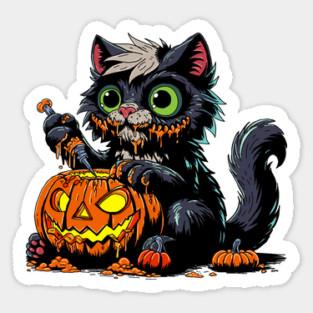 Halloween Pumpkin Carving Cat Sticker
