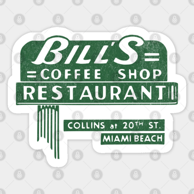 Vintage Coffee Shop Bill's Coffee Shop Restaurant Miami FL Sticker by Yesteeyear