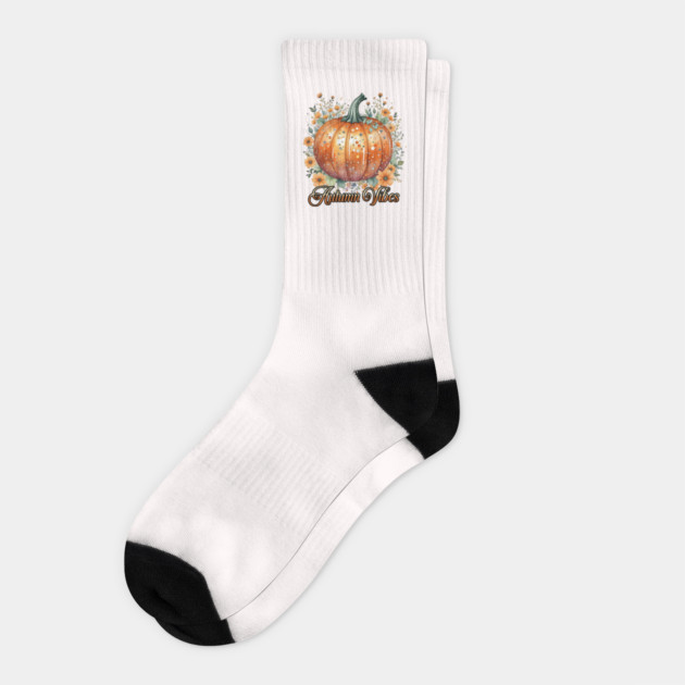 Watercolor Pumpkin Autumn Vibes Socks by HolidayBug
