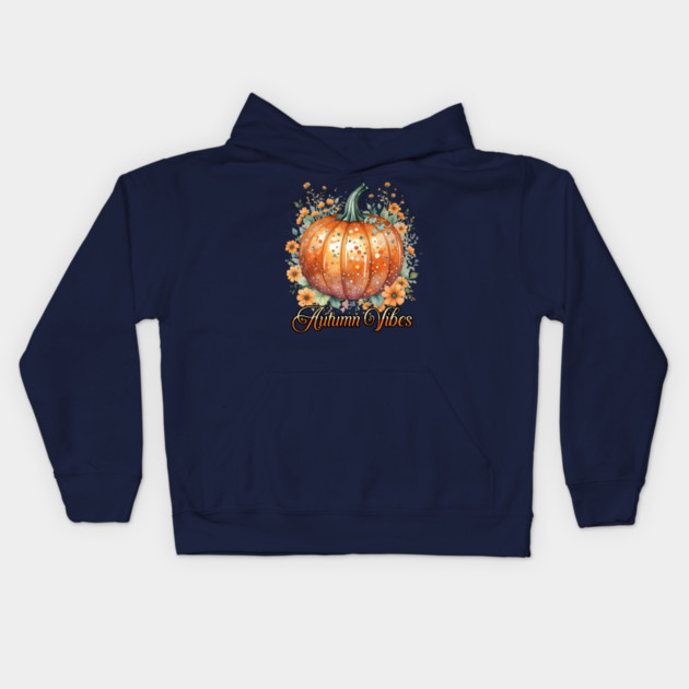 Watercolor Pumpkin Autumn Vibes Kids Hoodie by HolidayBug