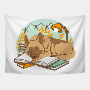 German Shepherd and Books Tapestry