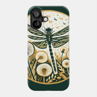 Vintage Dragonfly with Dandelions Botanical Illustration Phone Case
