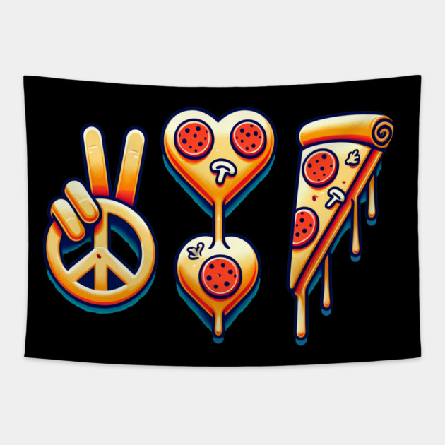 Peace, Pizza, Love Tapestry by logiamerch