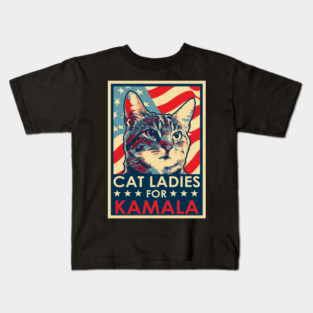 Cat Ladies for Kamala Funny Cat 2024 President Kamala-Harris Kids T-Shirt