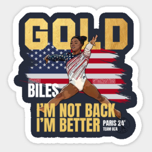 2024 Paris USA Simone Biles Gymnastics Gold Medals Cartoon Magnet